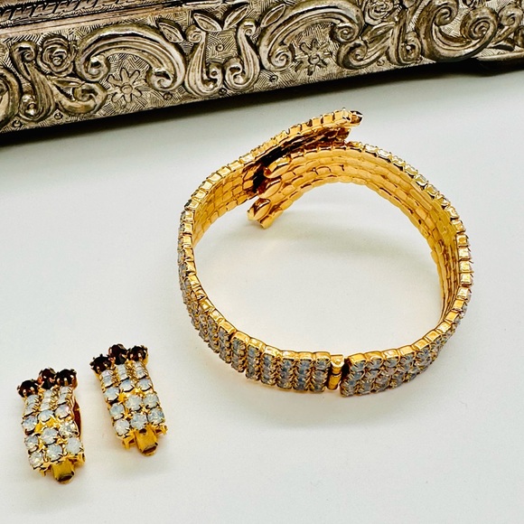 🔥 Vintage Gorgeous Deco Demi Parure Rhinestone Bracelet Set - Picture 6 of 14